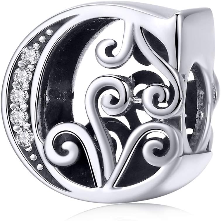 ABAOLALA Solid 925 Sterling Silver with Cubic Stones, Complete A~Z Gift Options Alphabet Charm Letter Beads fit Bracelets