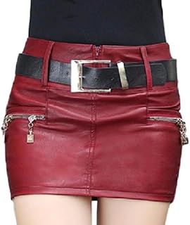 edunamay(エドゥナメイ) edunamayフェイクレザーミニタイトスカートZIPデザイン（M、赤）