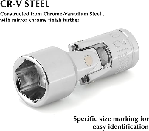 Miniatura 3 de EMENTOL 12 piezas 14" accionamiento juego de llaves universales de junta universal, 6 puntos, juego de llaves universales flexibles métricas, CR-V,