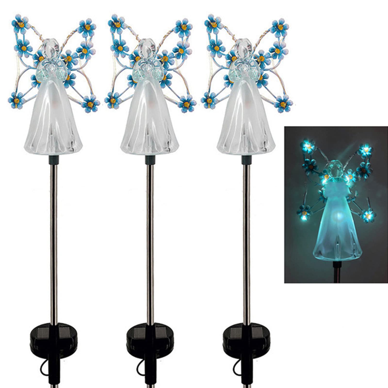 DINGDE Solar Angel Lights Outdoor Garden Decoration Landscape Housewarming Gift Cemetery Led Stake Lawn Yard Patio Solar Night Lamp(3pcs),Blue [Energy Class A]