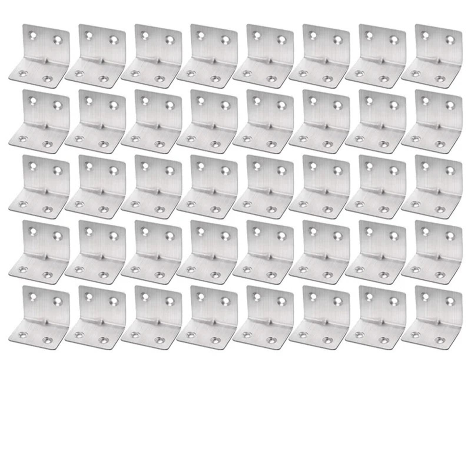 Corner Code Universal Stainless Steel Corner Bracket 90 Degree L-Shaped Right Angle Fixed Brace Fastener for Wood Furniture Bedframe Cabinet(40PCS-(4 Holes))