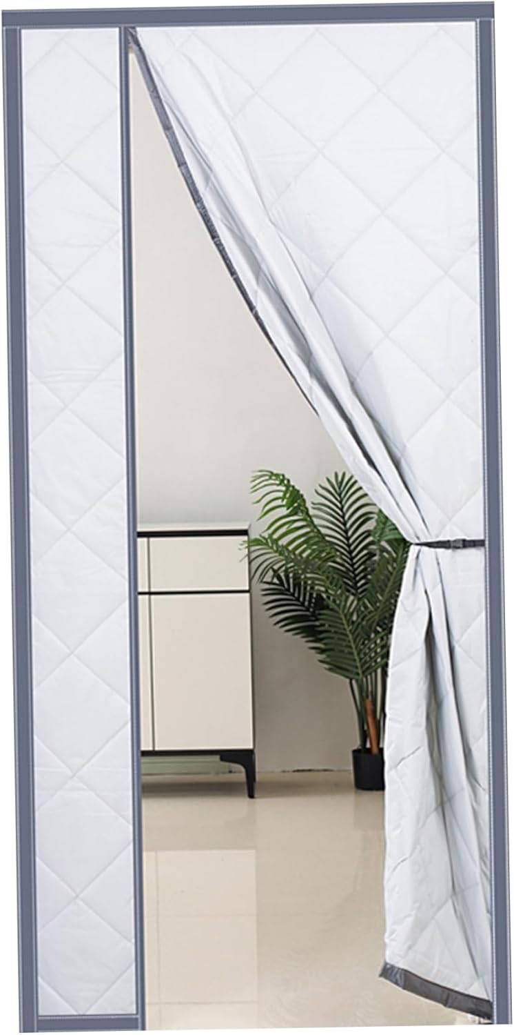 Thermal Door Curtains for Winter 39.4 X78.7 Inch Side Opening Self-adhesive Insulated Door Curtain Cold and Noise Proof Temporary Screen for Cold Weather Grey