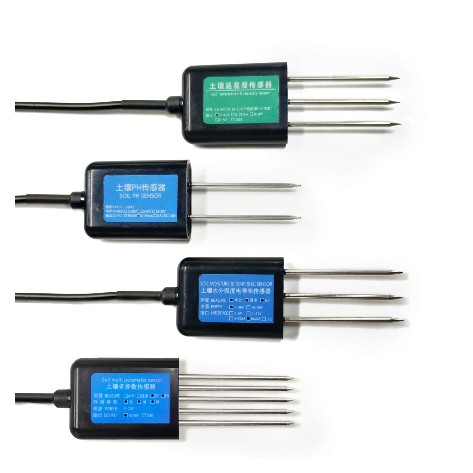 Medidor de Suelo Transmisor de Suelo Integrado RS485 7 en 1, Sensor de Temperatura, Humedad, EC, NPK y pH(6 IN 1 NPK-EC-H-T)