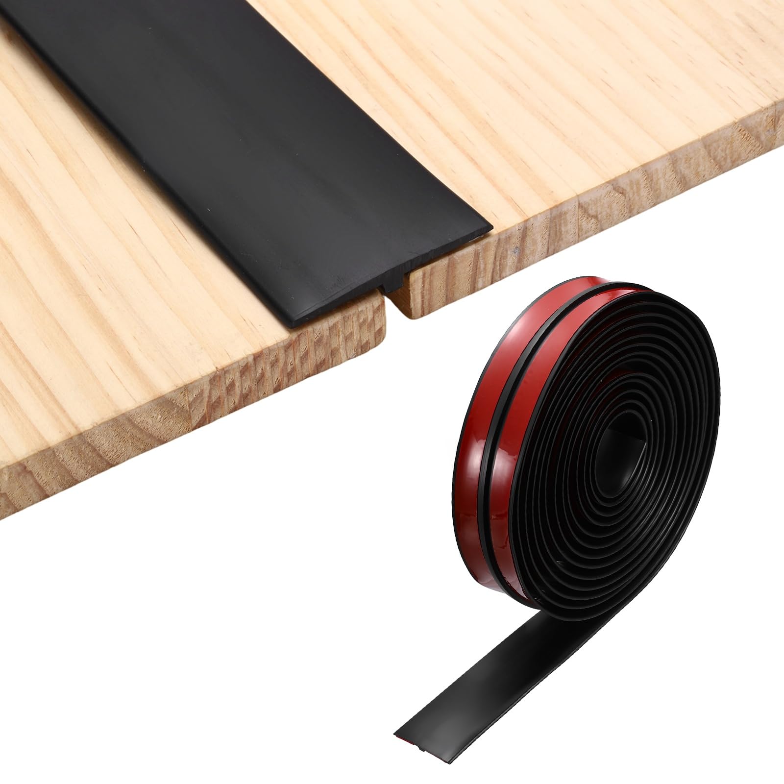 sourcing map Bande de transition de sol, 6 m x 5 cm x 0,8 cm, bande autocollante en forme de T pour interstices de sol, transition de moquette, noir