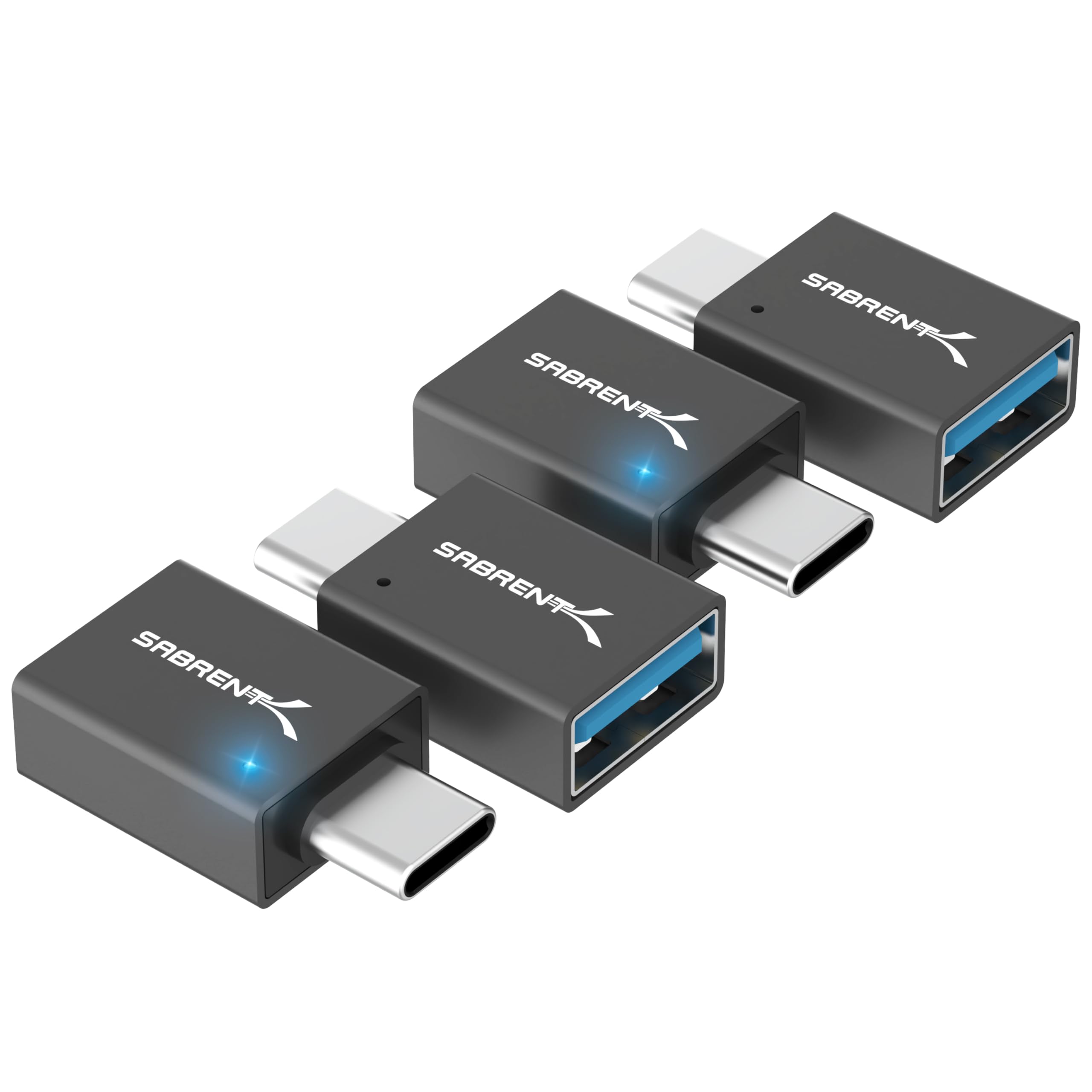 SABRENT 4-Pack USB-C Female to USB-A Male Adapter, 10Gbps (HB-CAM4) | USB 3.2 Gen 2, 10Gbps, USB-C female to USB-A male direction, 4 adapters, Aluminum alloy, Plug and play