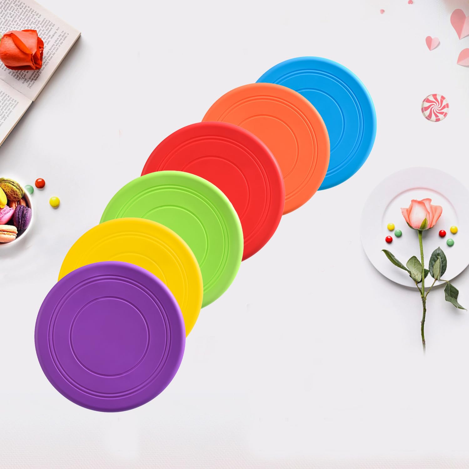 MEISH 6 Pieces Kids Flying Disc Toy Rubber Dog Training Flying Discs Outdoor Backyard Lawn Sports Flying Disc for Children Pets (6 Color) - Image 3