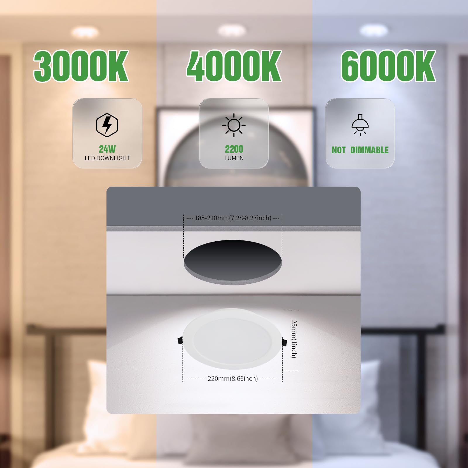 Grebeam 2 Pack 24W LED Downlights Ceiling, IP44, 2200LM - Image 2