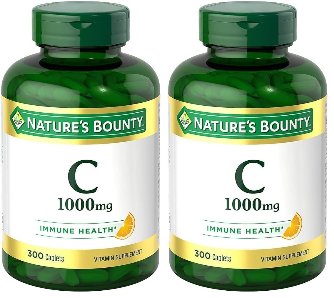Nature's Bounty Vitamin C 1000mg, Supports Immune and Antioxidant Health, Vitamin C Supplement, 1 Per Day, 300 Vegetarian Caplets (Pack of 2) 300 Count (Pack of 2)