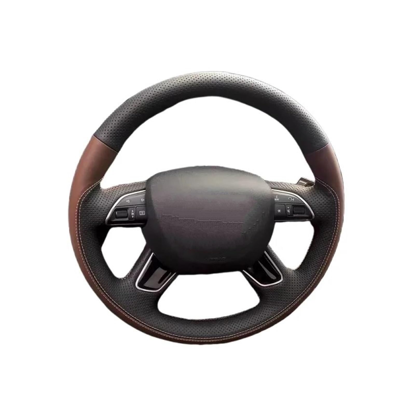 Protección Volante Coche para A3 A4 2013-2018 A6 2005-2018 Q3 2012-2018 Q5 Q7 2013-2018 Funda de Volante de Coche de Cuero marrón Negro Cosida a Mano(Negro)