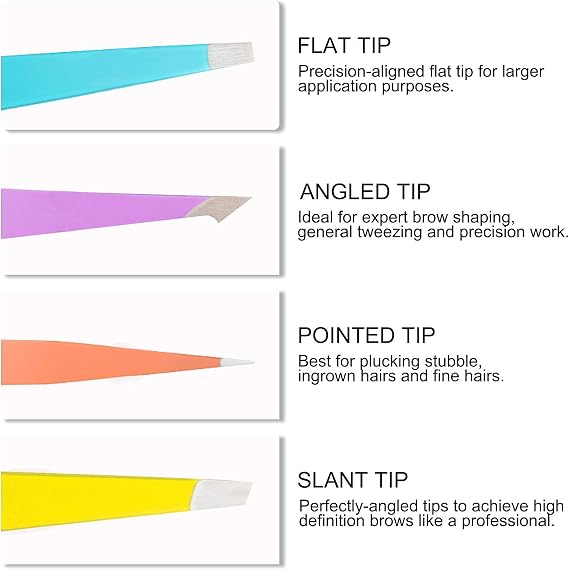 Tweezers Set - Professional Stainless Steel Tweezers for Eyebrows - Great Precision for Facial Hair, Splinter and Ingrown Hair Removal