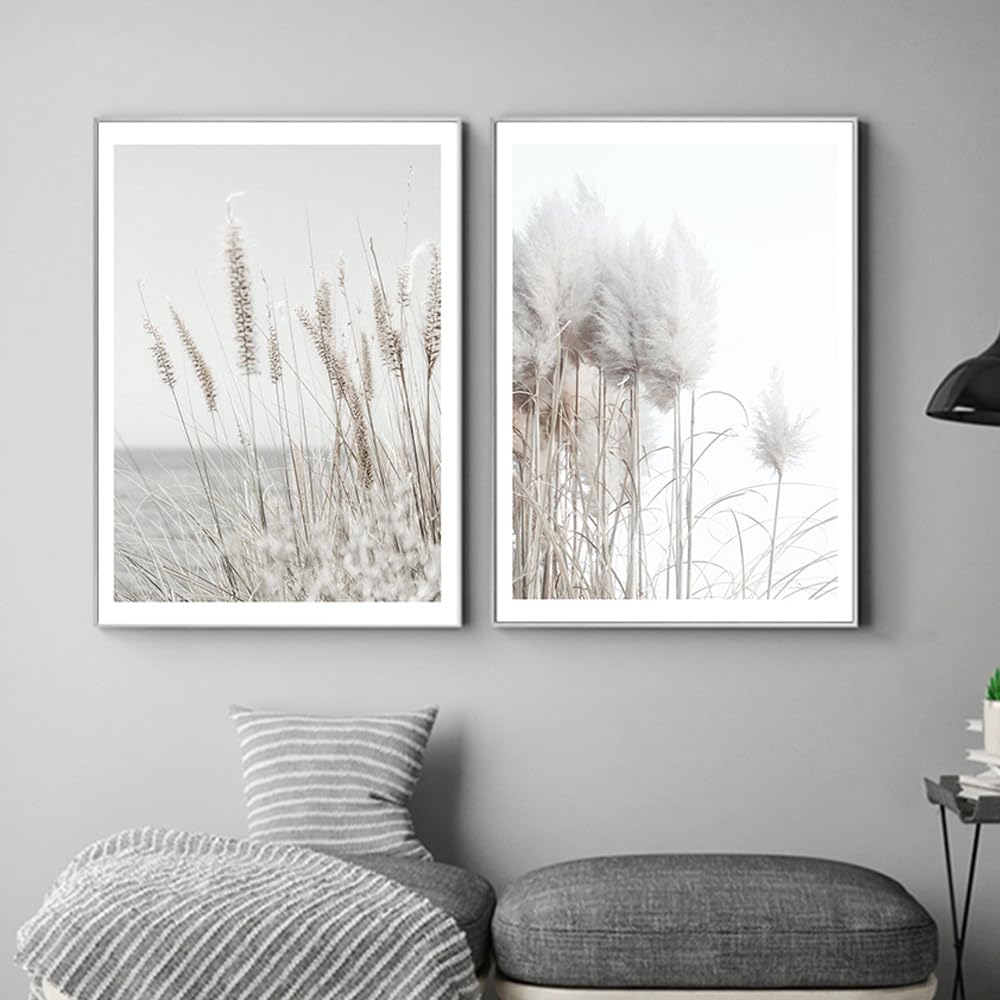 WUHBCZ Canvas Paints,Abstract Grey Grass Botanical Reed Wall Art Canvas Painting Nordic Modern Posters Prints Wall Pictures for Living Bedroom Kitchen Room Decor-60 * 70cm*2PCS (No Frame)