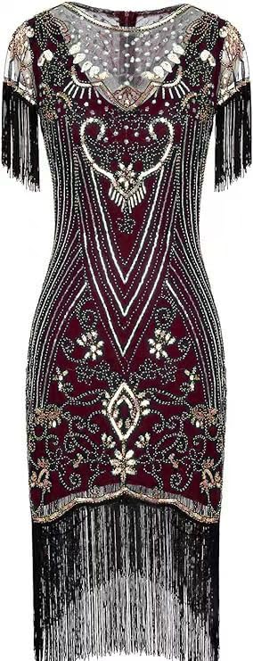Image of 867 - Plus Size 1920s Vintage Fringed Sleeves Gatsby Sequin Tassels Hem Flapper Party Prom Cocktail Concert Dress