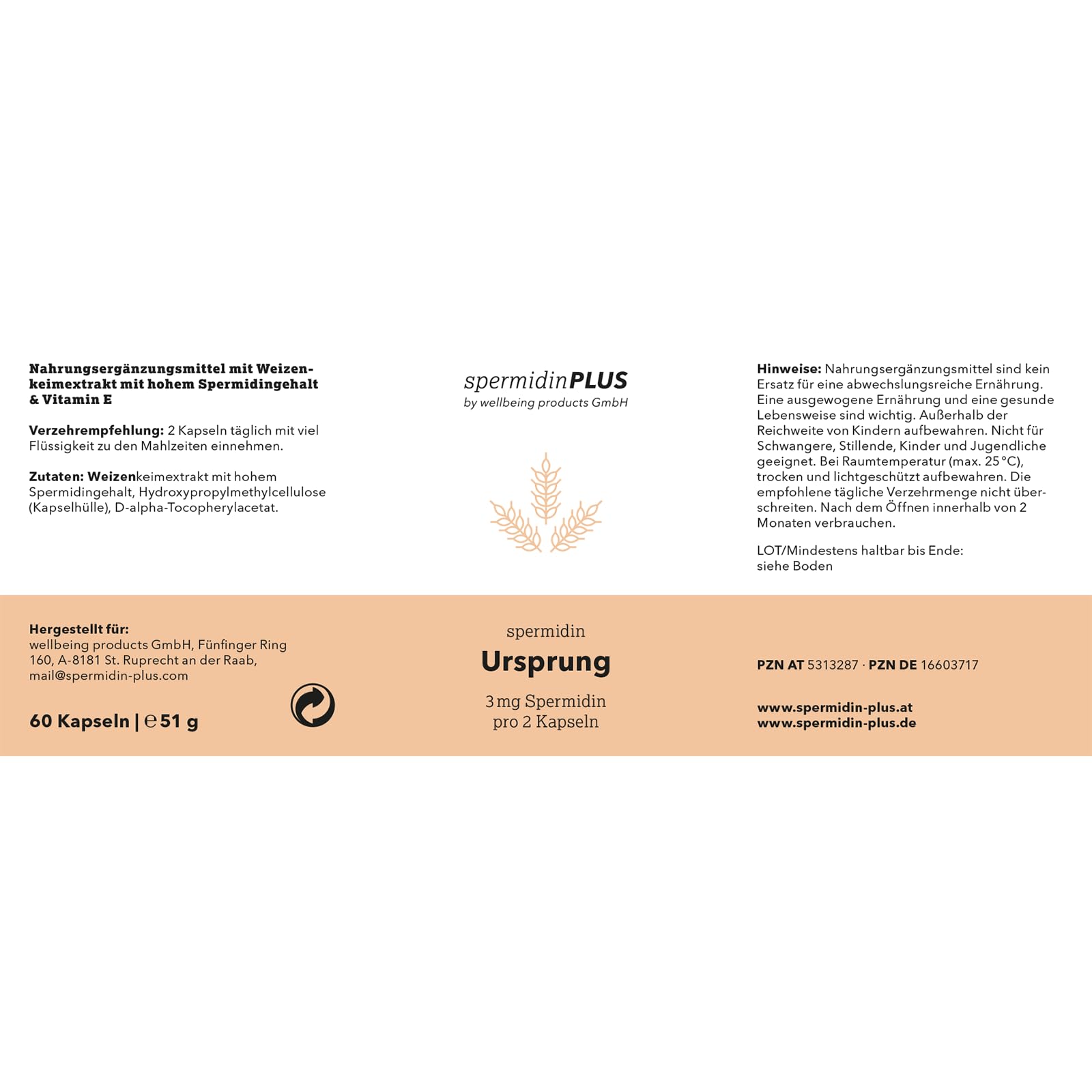 Spermidin Kapseln Ursprung - 3,0 mg Spermidin in reiner Apothekenqualität | Natürlicher Weizenkeimextrakt | Spermidine hochdosiert & vegan | Ausgezeichnete Bioverfügbarkeit | spermidinPLUS