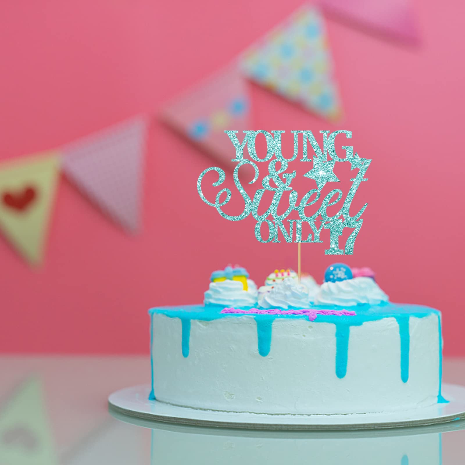 Decoración Para Tartas De Feliz Cumpleaños 17, Decoración Para Tartas Young And Sweet Only 17, Nivel 17, Divertidos Suministros De Decoración De Cumpleaños De 17 Años, Purpurina Negra
