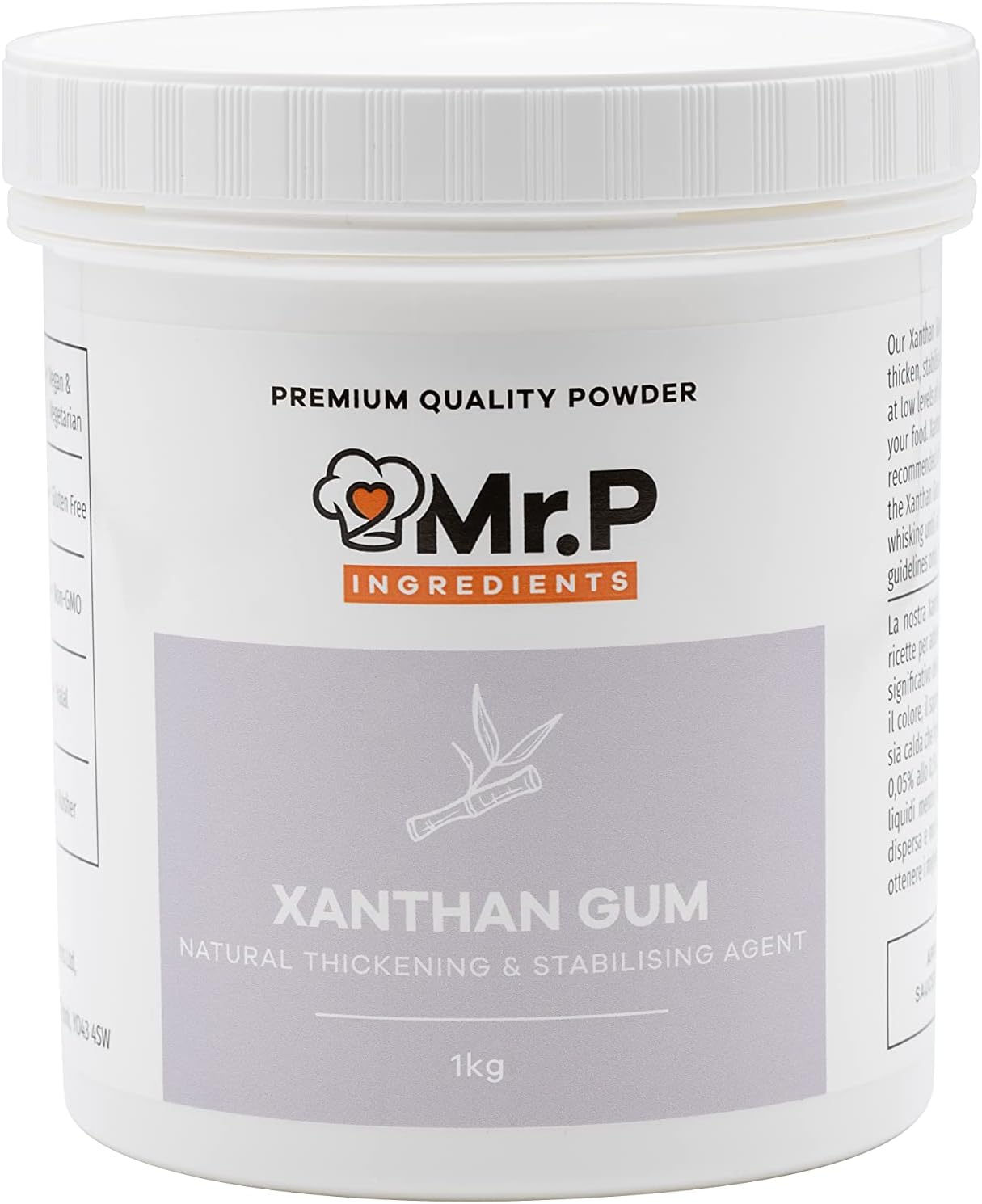 Mr.P Ingredients Xanthan Gum 1 Kg Powder Thickener Stabiliser Ideal for Making Soups Sauces Gluten Free Baking Ice Cream Vegan Vegetarian Gluten Free Halal Kosher Non-GMO (Recyclable Pot)