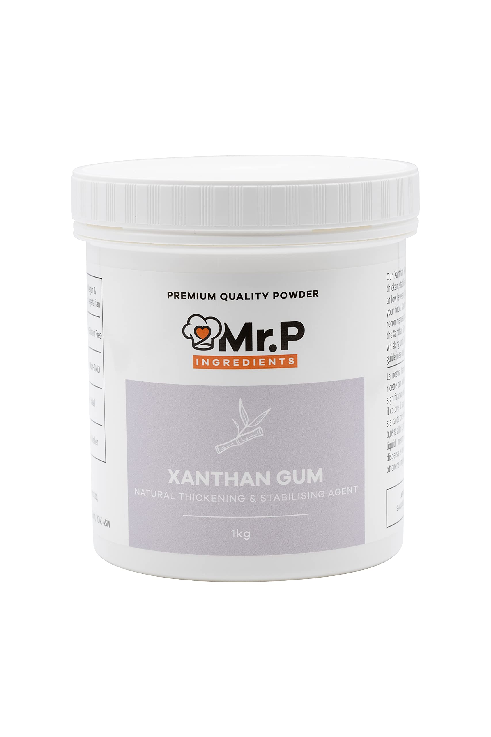 Mr.P IngredientsXanthan Gum 1 Kg Powder Thickener Stabiliser Ideal for Making Soups Sauces Gluten Free Baking Ice Cream Vegan Vegetarian Gluten Free Halal Kosher Non-GMO (Recyclable Pot)