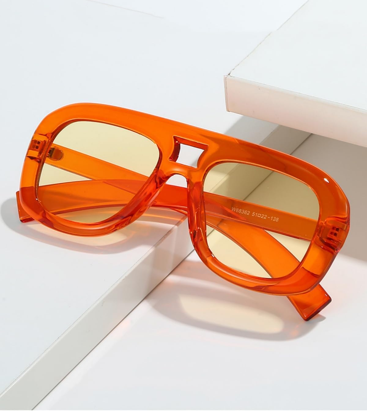 Trendy Square Aviator Sunglasses for Women Men Flat Top Thick Frame 70s Oversized Sun Glasses Orange Shades