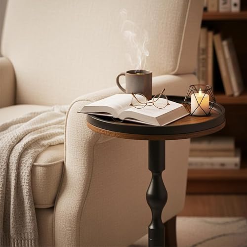 Miniatura 4 de Mesa redonda pequeña para bebidas, mesas de pedestal, mesa auxiliar redonda pequeña para espacios estrechos, mesa auxiliar para sala de estar,
