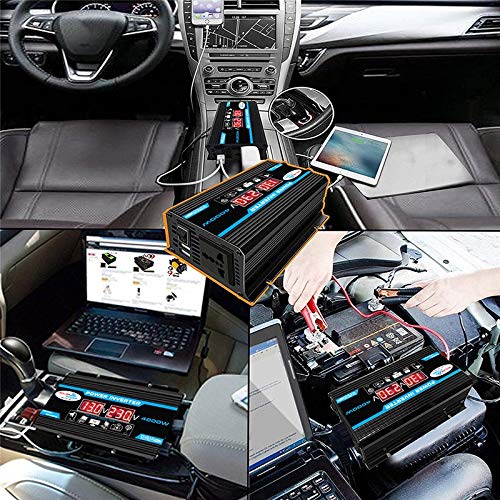 Convertisseur 12v 220v,Convertisseur Pur Sinus Affichage onduleur de voiture Adaptateur Convertisseur Chargeur 4000W 12V 220V / 110V double USB Transformateur de tension à onde sinusoïdale modifiée(Ye