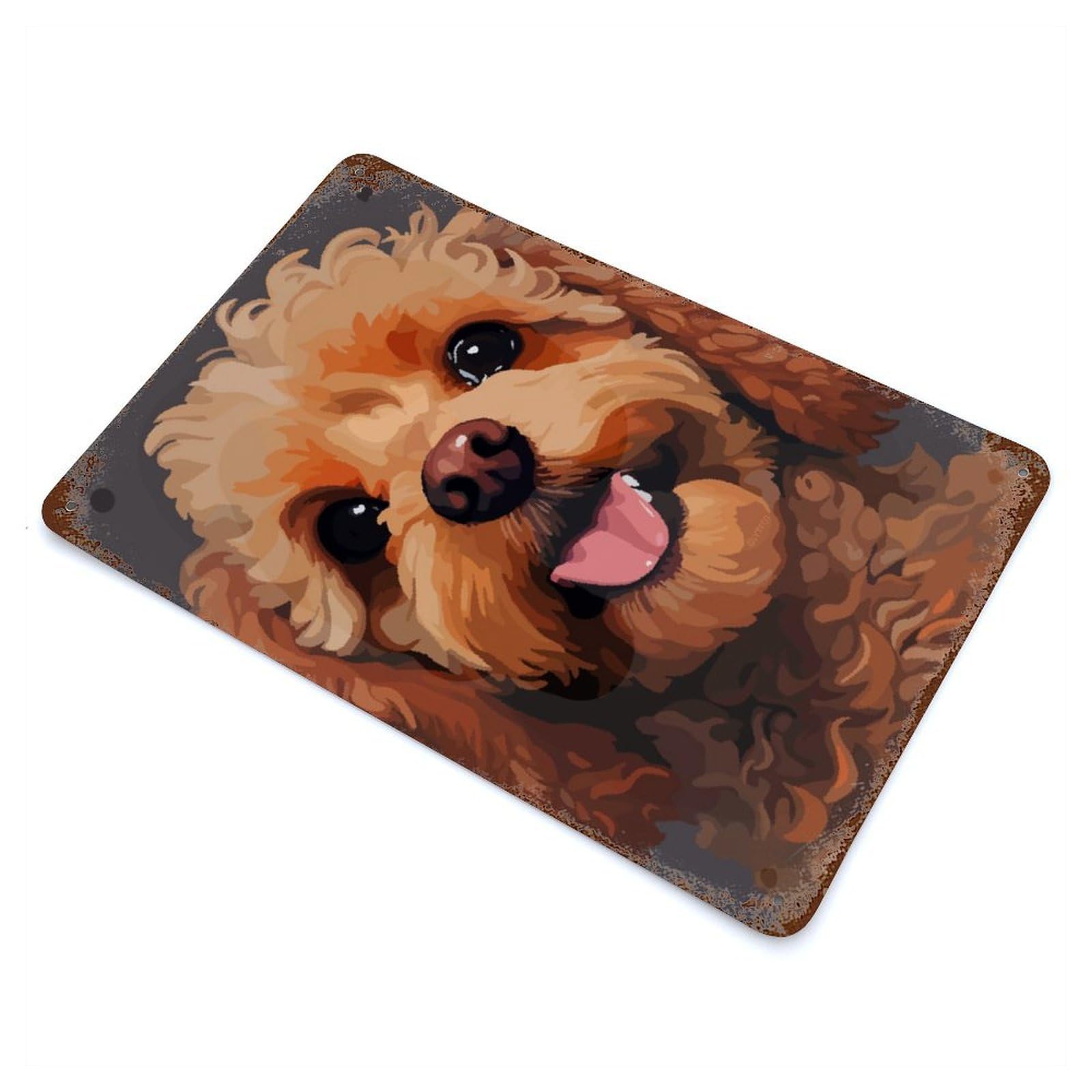 Cute Poodle Face Pixel Art Rusty Metal Tin Sign 11.8"x7.9", Industrial Home Decor for Garage, Pub Or Kitchen