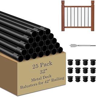 Vrisa 25 Pack Deck Balusters 32 Inches Metal Balusters for Stairs Interior Hollow Round Black Balusters for Deck Railing Kit 3/4" OD Deck Spindles for Indoor Outdoor Porch Patio Balusters