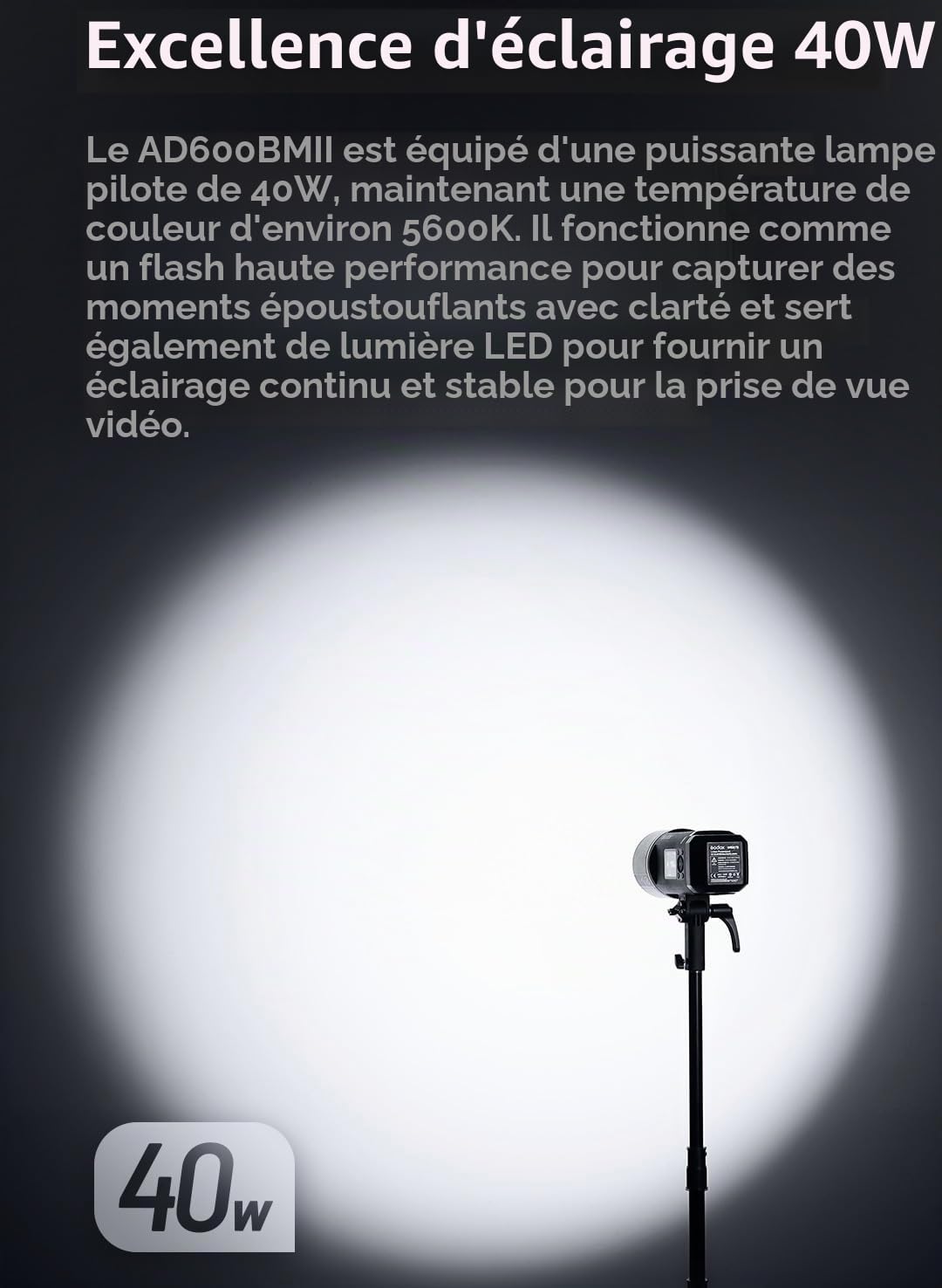 Godox AD600BMII AD600BM II AD600 BM II Bowens Mount 600Ws GN87 HSS Flash stroboscopique extérieur Monolight,Temps de Recyclage de 0,01 à 1,9 s, Batterie au Lithium 10,8 V/8940 mAh