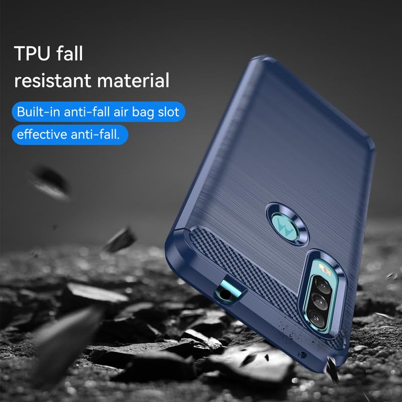 Image of Hybrid Carbon Fiber Back Case for Motorola Moto One Action (Blue)