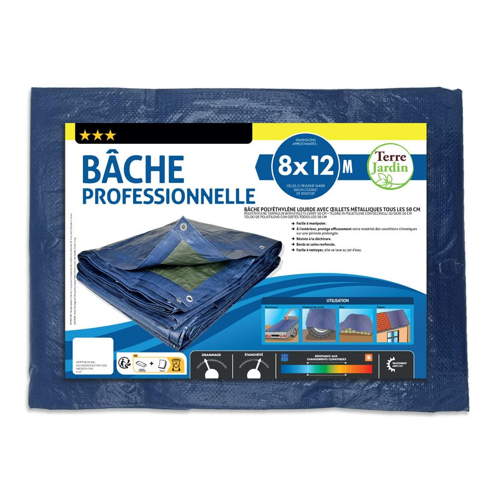TERRE JARDIN Bâche Professionnelle 120g/m2 polyéthylène œillets métal