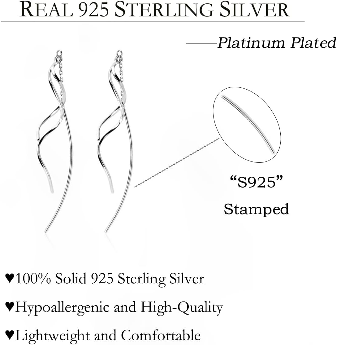 SLUYNZ Sterling Silver Curve Dangle Earrings for Women Teens Wave Dangle Earrings Threader Tassel - Image 6