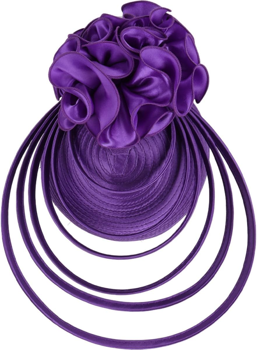 Exaggerated Purple Fascinator Hat Women Wedding Tea Party Banquet Headband Bride Hair Accessory Retro Special Occasion Headwear