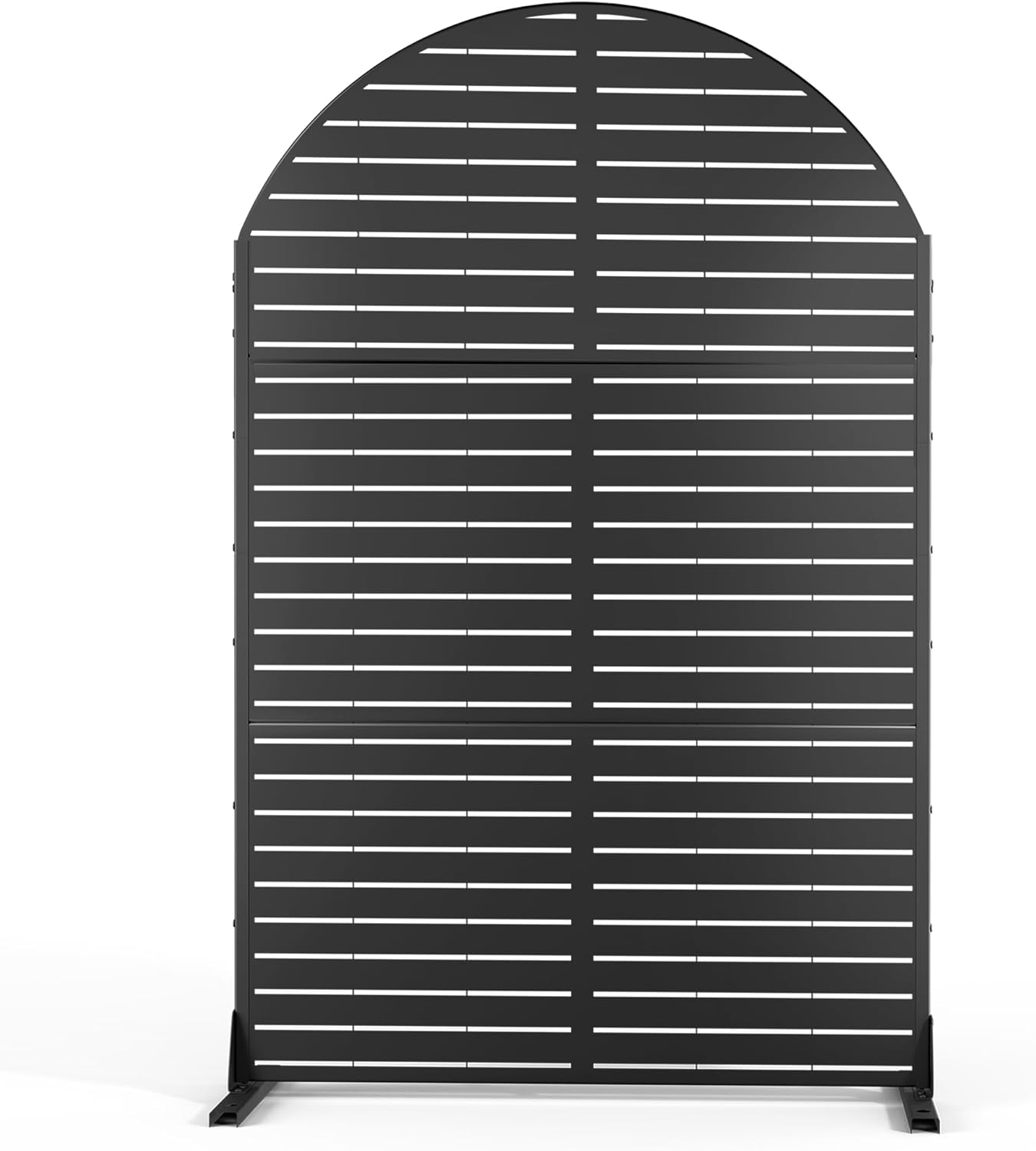 FENCY Metal Privacy Screen with Stand 72" H47" W Outdoor Freestanding Privacy Panels, Arched Outdoor Privacy Screen for Deck Patio Balcony(Black-Louvered)
