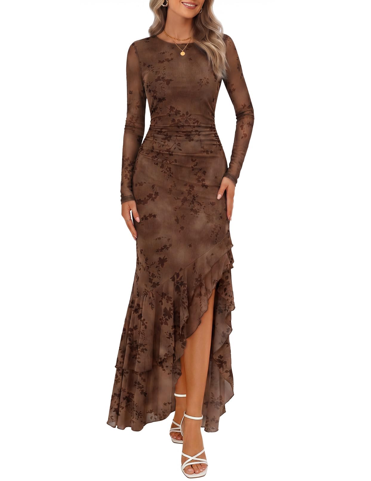 MEROKEETY Women's Fall Wedding Guest Cocktail Formal Maxi Dresses