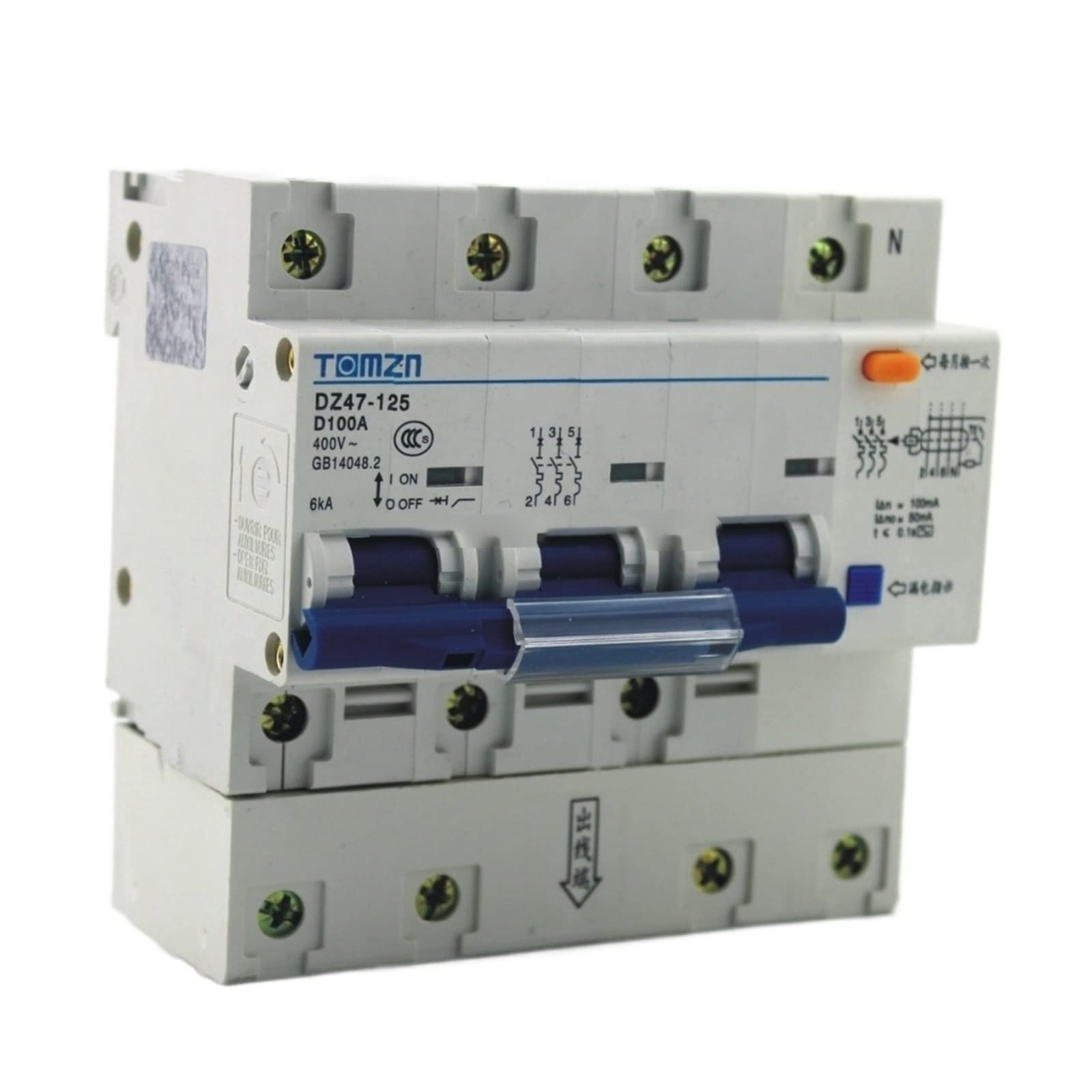 AVSBBYEPS DZ47LE 3P+N 100A D Type 400V~ 50HZ/60HZ Residual Current Circuit Breaker with Over and Leakage Protection