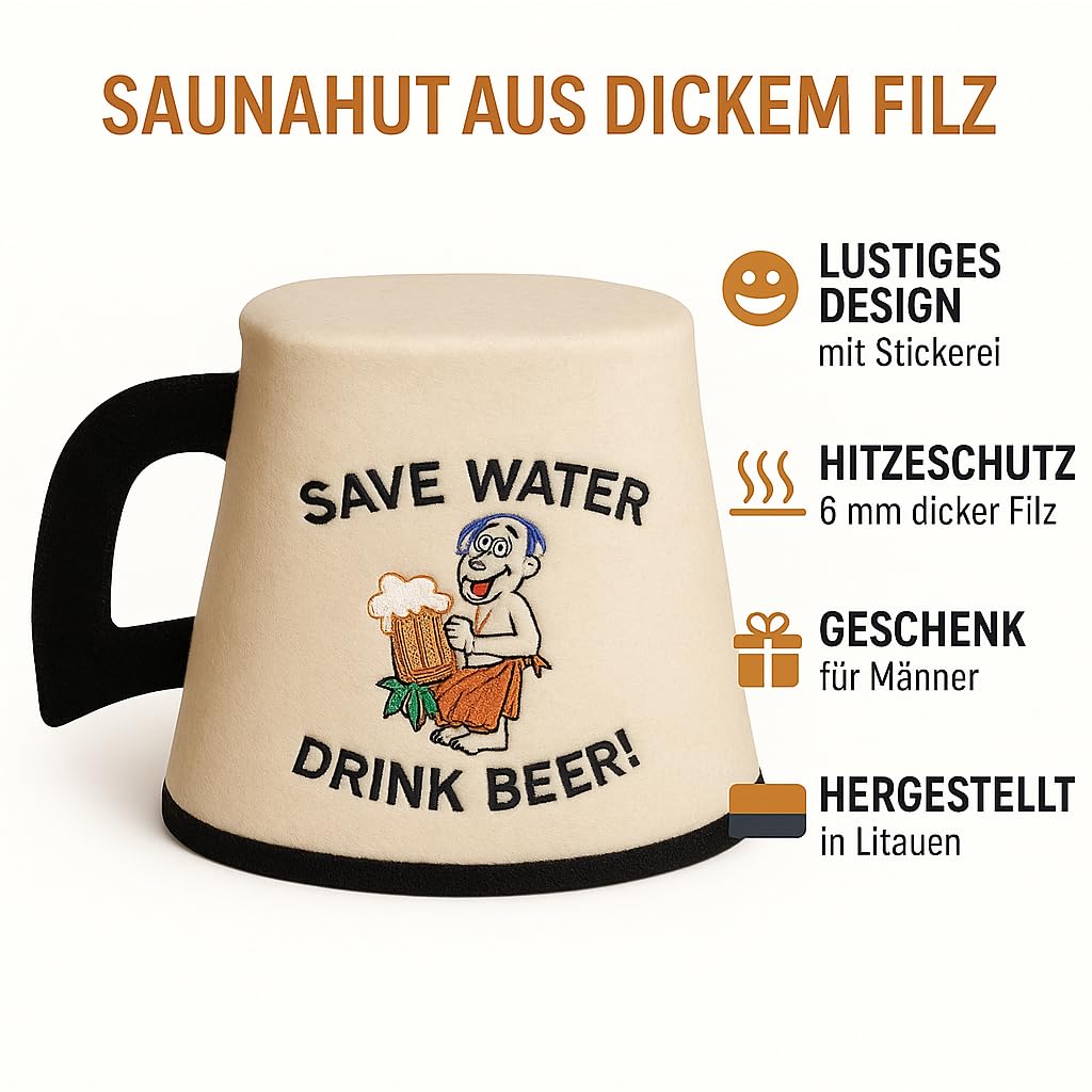 Saunahut ein Glas aus 100% Wollfilz, bestickt, zum Schutz des Kopfes vor Hitze