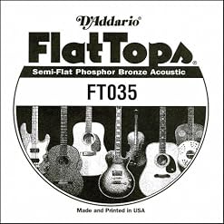 D’Addario FT035 Corde seule en bronze phosphoreux avec filet demi-plat pour guitare acoustique Calibre .035 - Les Beatles, Paul McCartney, John Lennon, RIngo Starr, George Harrison