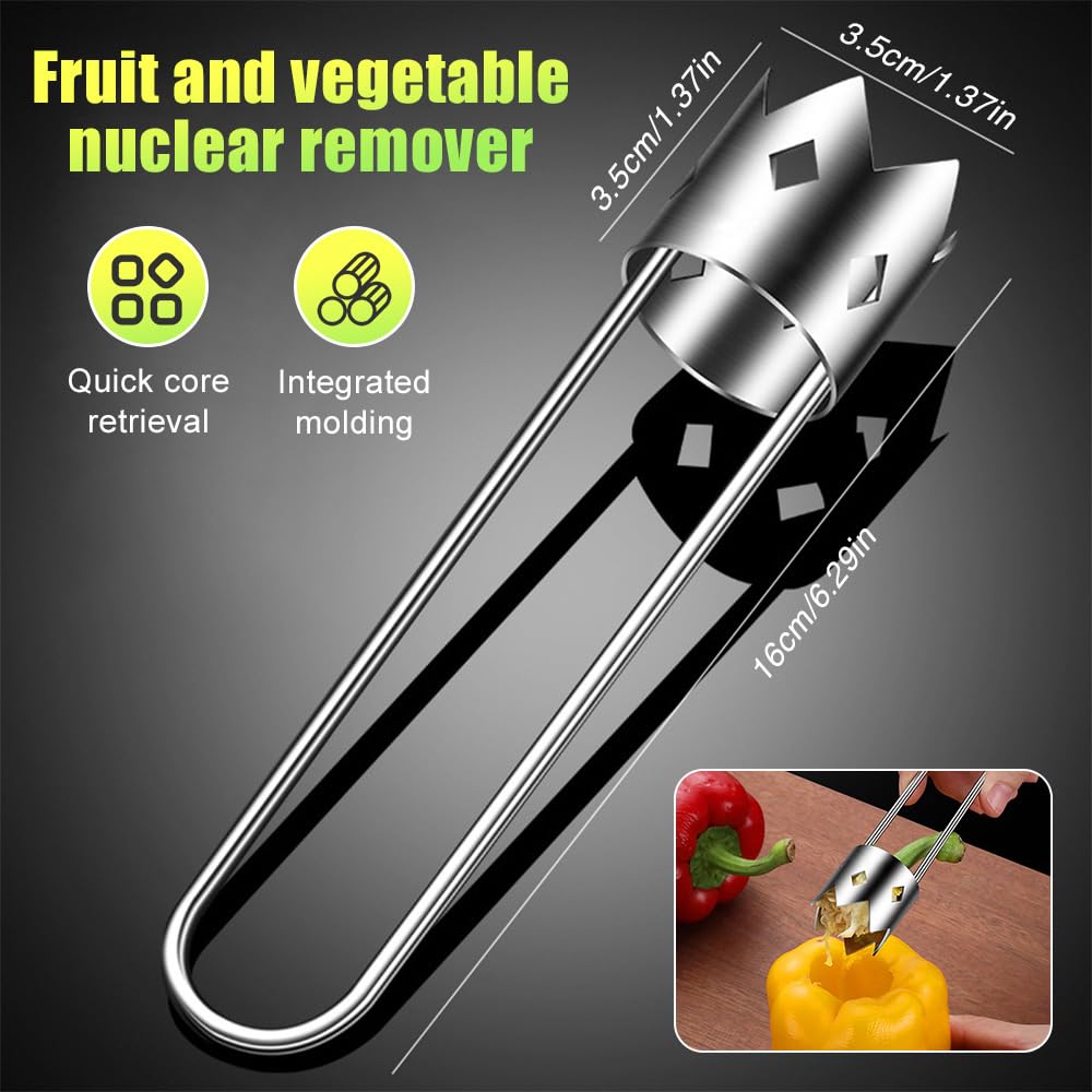 Red Bell Pepper Seed Corer, 2024 New Fruit Vegetable Quick Corer and Cave Tools, Stainless Steel Tomato Pineapple Peppers Seed Remover Cutter for Kitchen Home (1)