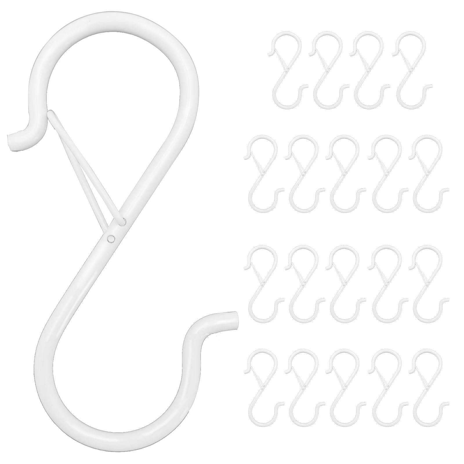 Photo 1 of Ticway 20PCS S Hooks for Hanging,3.5 Inch Heavy Duty Closet Hooks with Safety Buckle,Closet Hooks Hanging for Plants,Clothes,Kitchen Utensil,String Lights,Handbags,Belt, Hat, Cup, Tie (White)