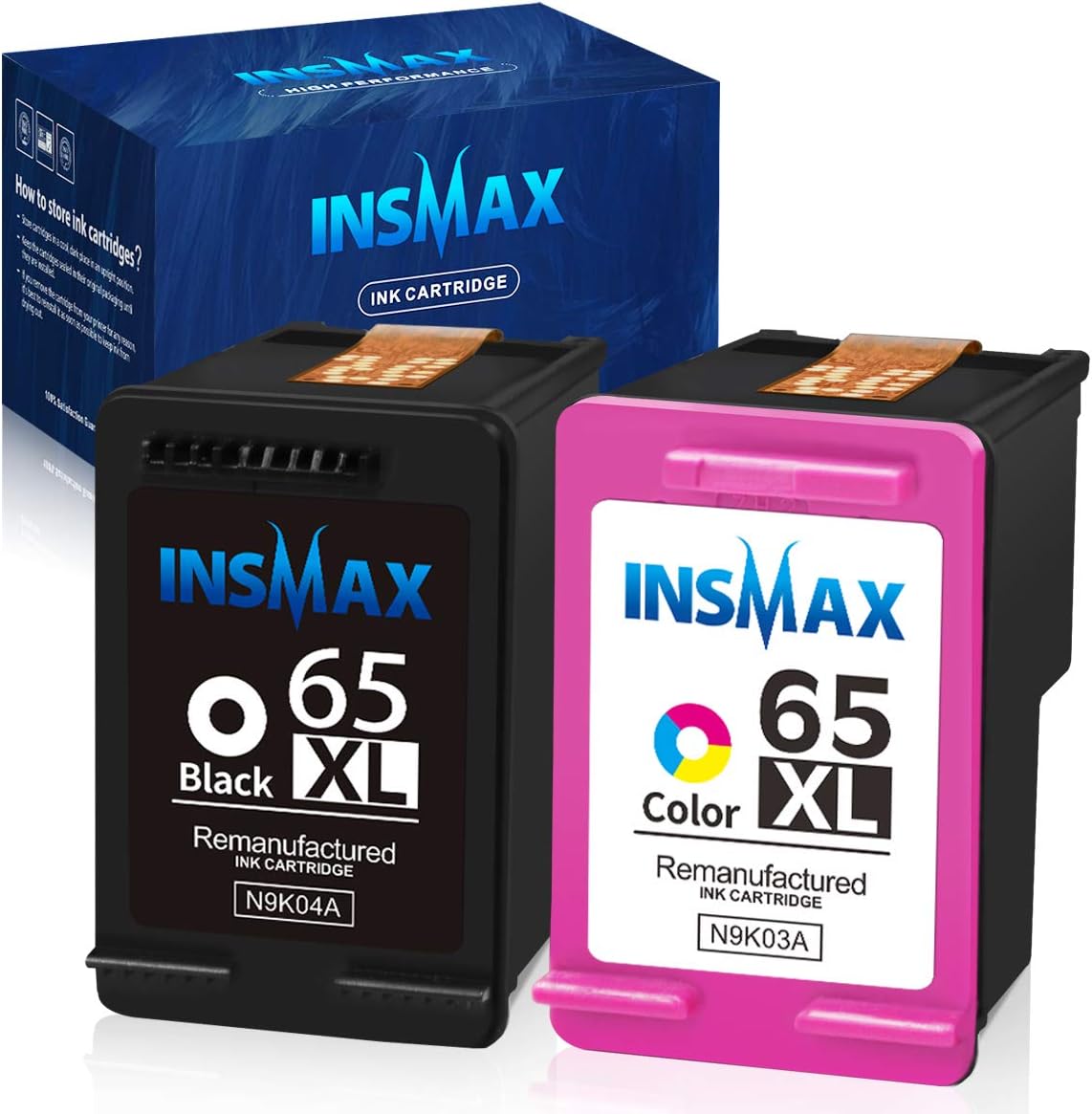 INSMAX Remanufactured Ink Cartridge 65xl Replacement for HP 65XL 65 Combo Pack N9K04AN for HP DeskJet 3755 3722 2655 2652 3758 3752 Envy 5055 5052 5058 Printer (1Black+1Tri-Color)