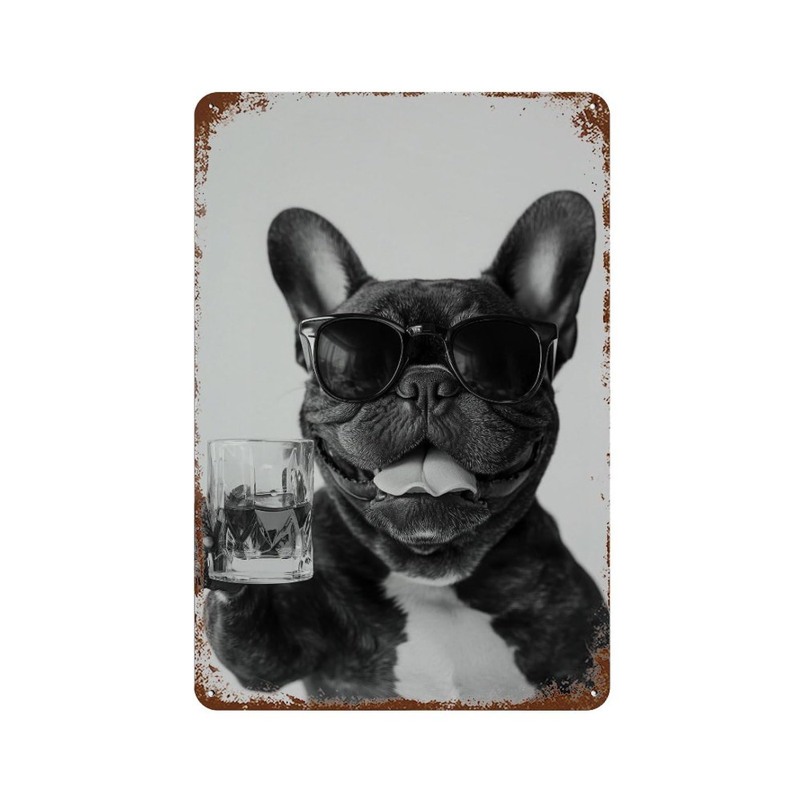 xiaoxiaoshen French Bulldog Whiskey Art Print Wall Decor Art Metal Tin Poster Modern Home Decor Art Home Bar Shop Decorations Vintage Sign 30x20cm