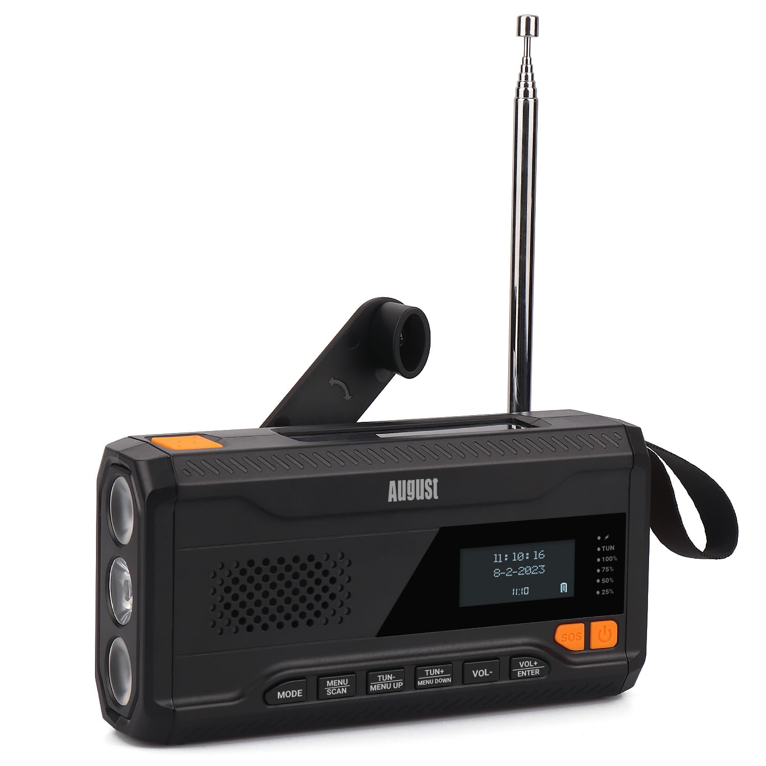 August MB290B Kurbelradio DAB/FM/Bluetooth - Solar Radio 4500mAh wiederaufladbare Powerbank, 3 Modi LED Taschenlampe Sleeptimer SOS-Alarm 3.5mm Notfallradio mit Handkurbel für Camping Wandern Zelten