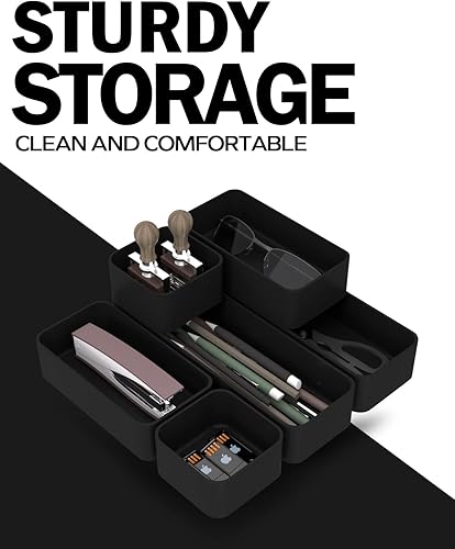 Miniatura 9 de Paquete de 9 bandejas organizadoras de cajones divisores apilables, encimera de baño de maquillaje, contenedores de escritorio de plástico para