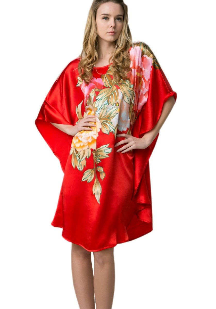 Peignoir Nuisette Femme Long Grande Taille Chemise de Nuit 100% Soie Kimono Peinture à la Main