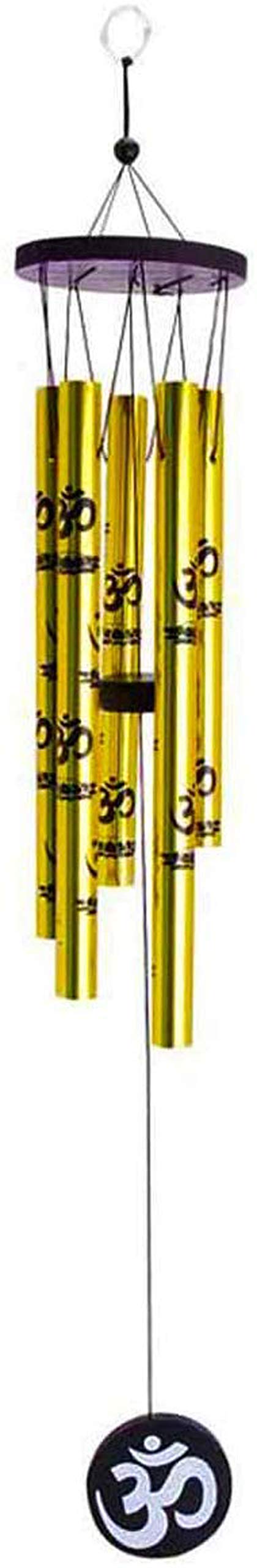 BANSIGOODS Feng Shui Metal Wind Chime 5 Golden Pipes with Om for Positive Energy Large Aluminium Windchime (23 inch, Gold) Big Size-image-10