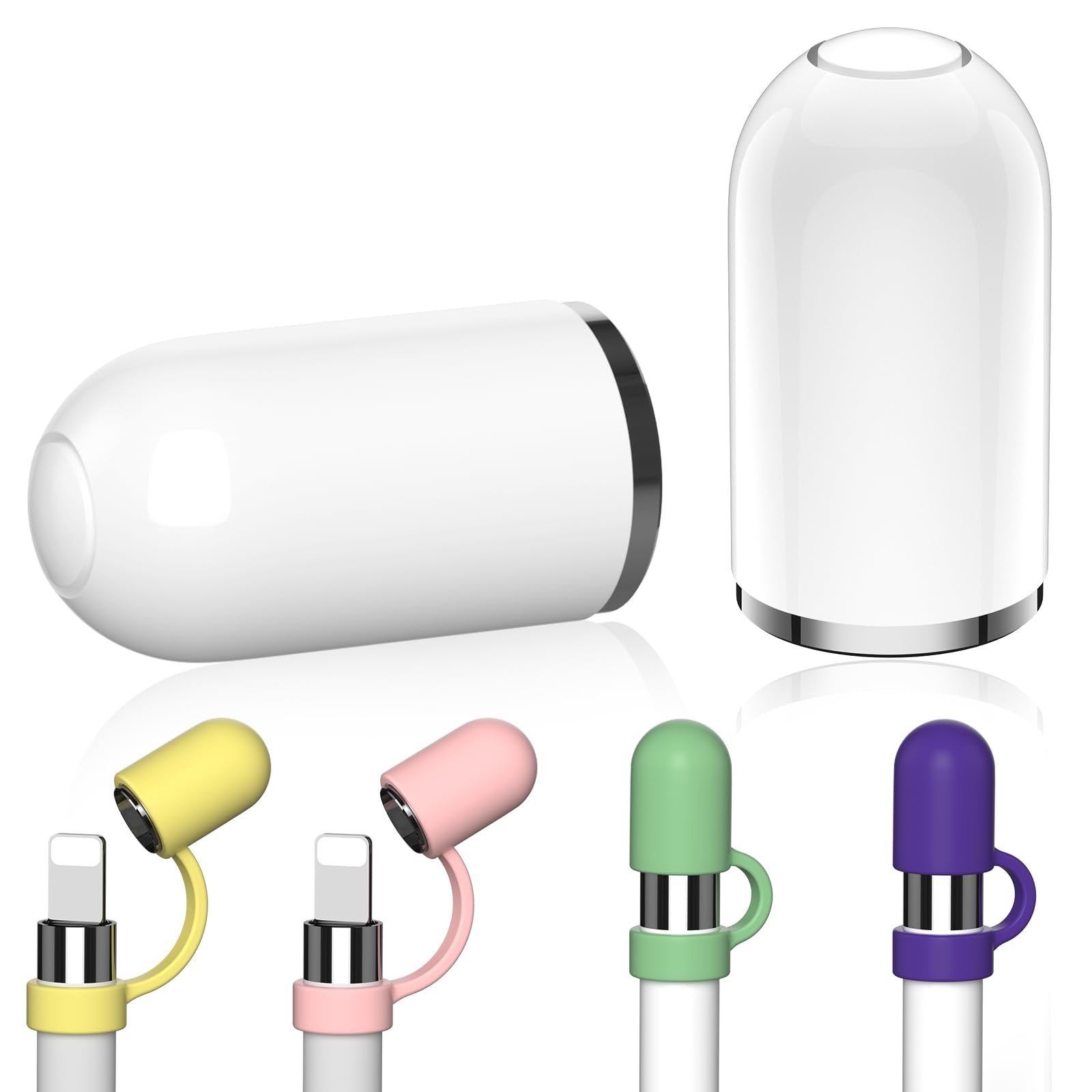 ACAGET Magnetic Replacement Cap for Apple Pencil 1st Generation, Anti-lost for iPencil Cap holder Top Lid End Silicone Protective Cover Accessories for iPad 10th 9 8 Air Mini Pro (2 Cap+4 Cap Holder)