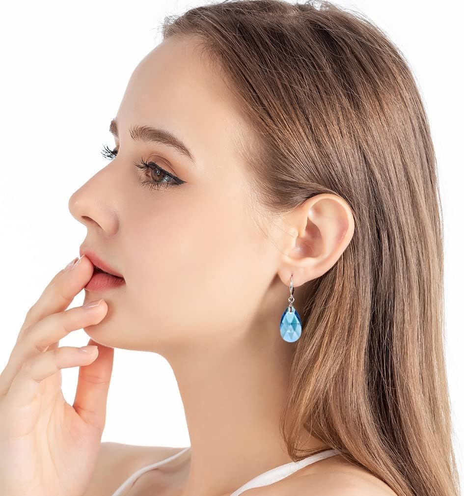 Austrian Crystal Teardrop Dangle Hook Earrings for Women 14K Gold Plated Hypoallergenic Jewelry - Image 2