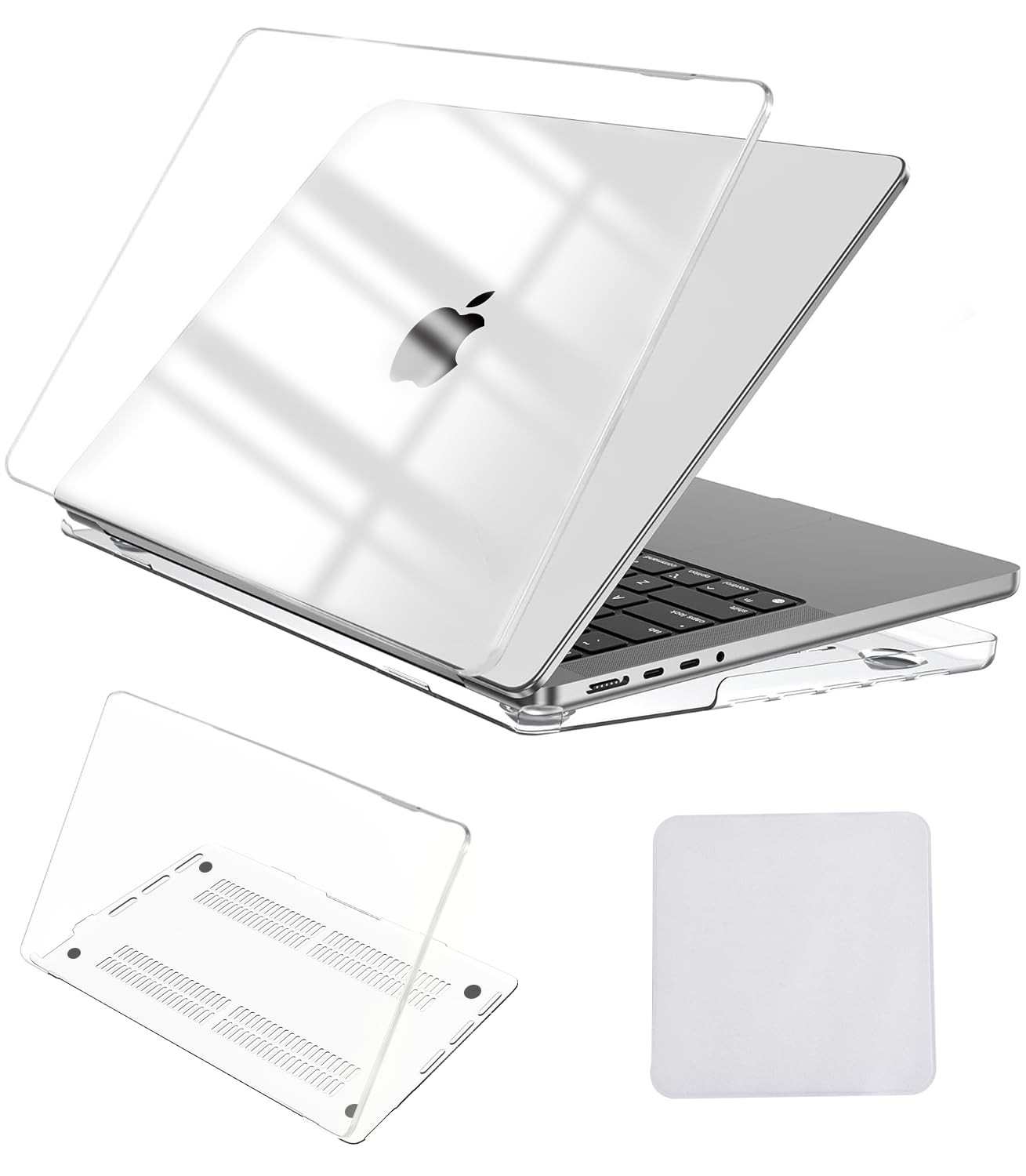 MacBook Pro 14インチ ケース 【2026 M5シリーズ対応】ハードケース M4/M3/M2/M1シリーズ対応 [Pro/Max含む] A3112 A3185 A3401 A2442 A2779 A2918 A2992 A3434 カバー（ディスプレイ用研磨布 付き）, クリア-クリスタル