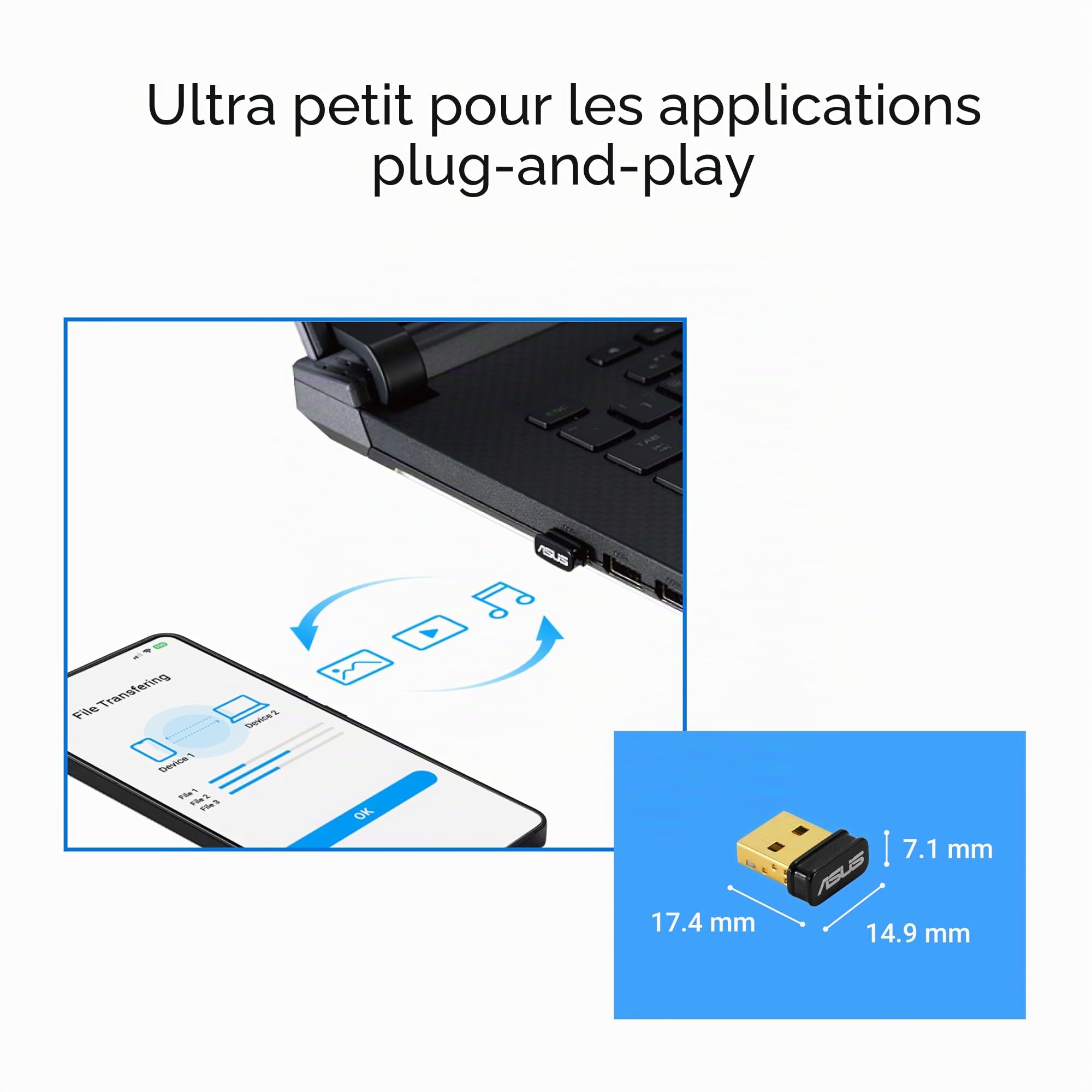 ASUS USB-BT540 Adaptateur USB Bluetooth 5.4 Ultra-compacte EDR BLE Le Audio Windows 11/10 Linux
