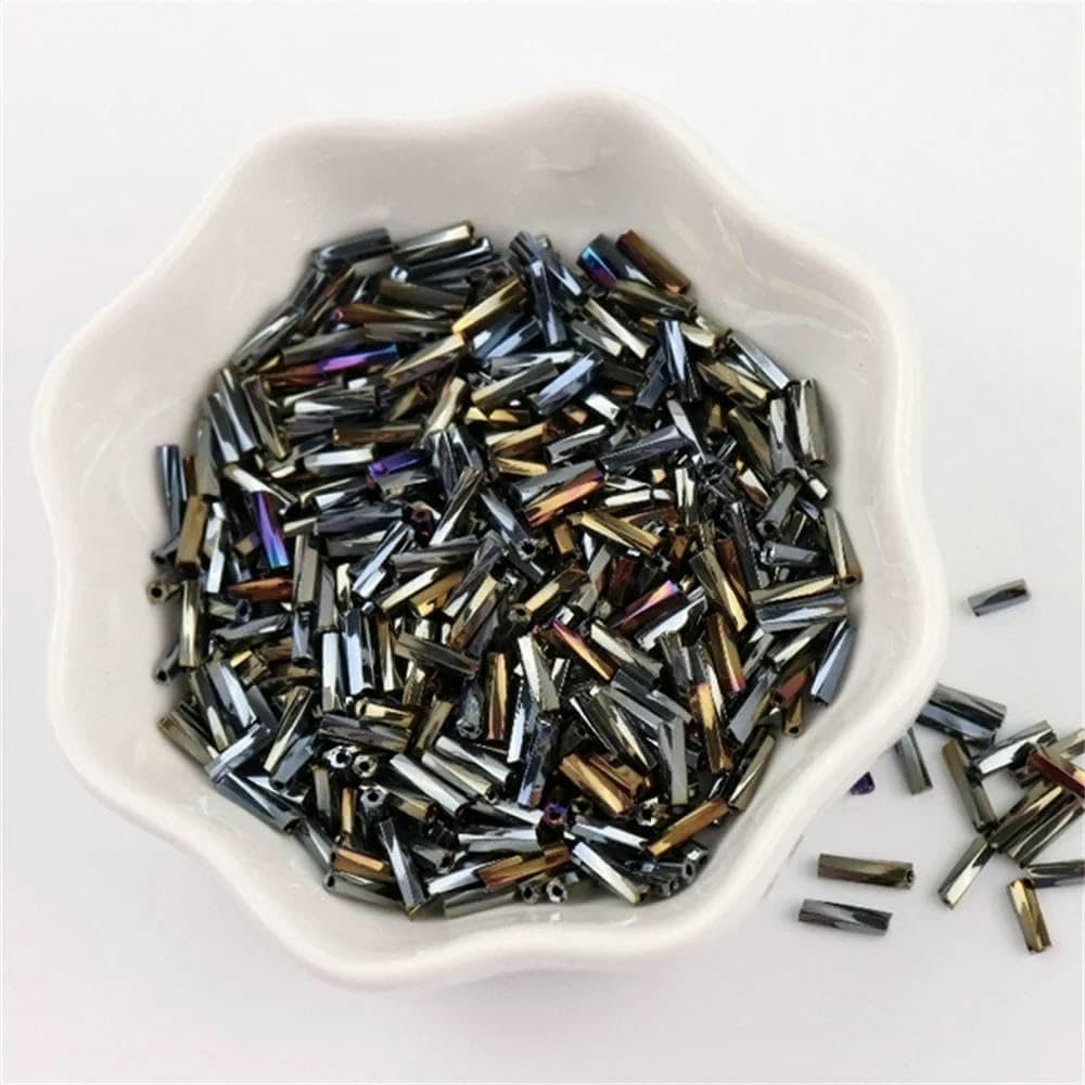 300 cuentas tubulares 11/0 de 2 x 6 mm, cuentas de vidrio helicoidales para pulseras, joyas, confección de vestidos y accesorios de ropa - AB Black17-2 x 6 mm, 450 g, 13500 unidades