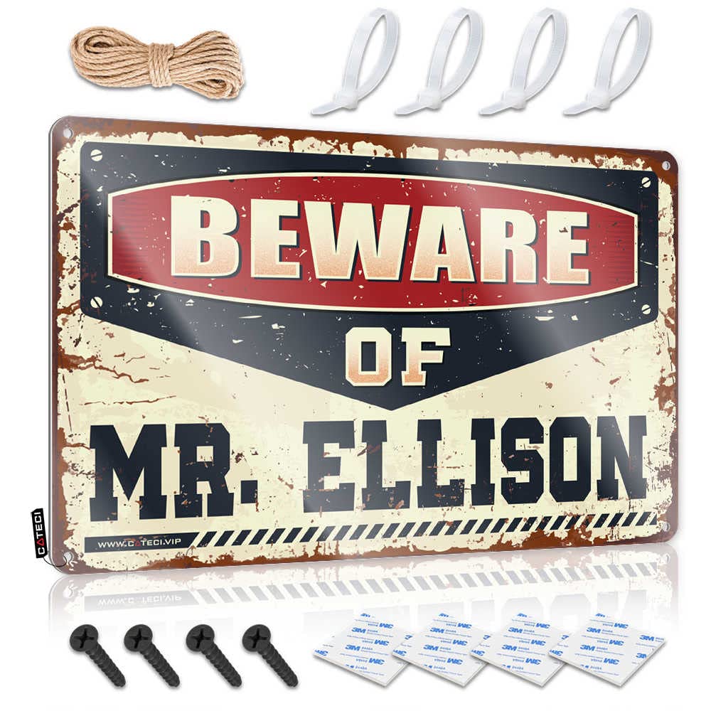 IBWNBBUSN Vintage Decor Beware Of Mr. Ellison Sign Small Sign Beer Bar Metal Sign(20X30CM)