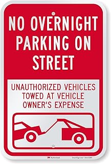 SmartSign 18 x 12 inch “No Overnight Parking On Street - Unauthorized Vehicles Towed” Metal Sign, 63 mil Aluminum, 3M Laminated Engineer Grade Reflective Material, Red and White, Made in USA